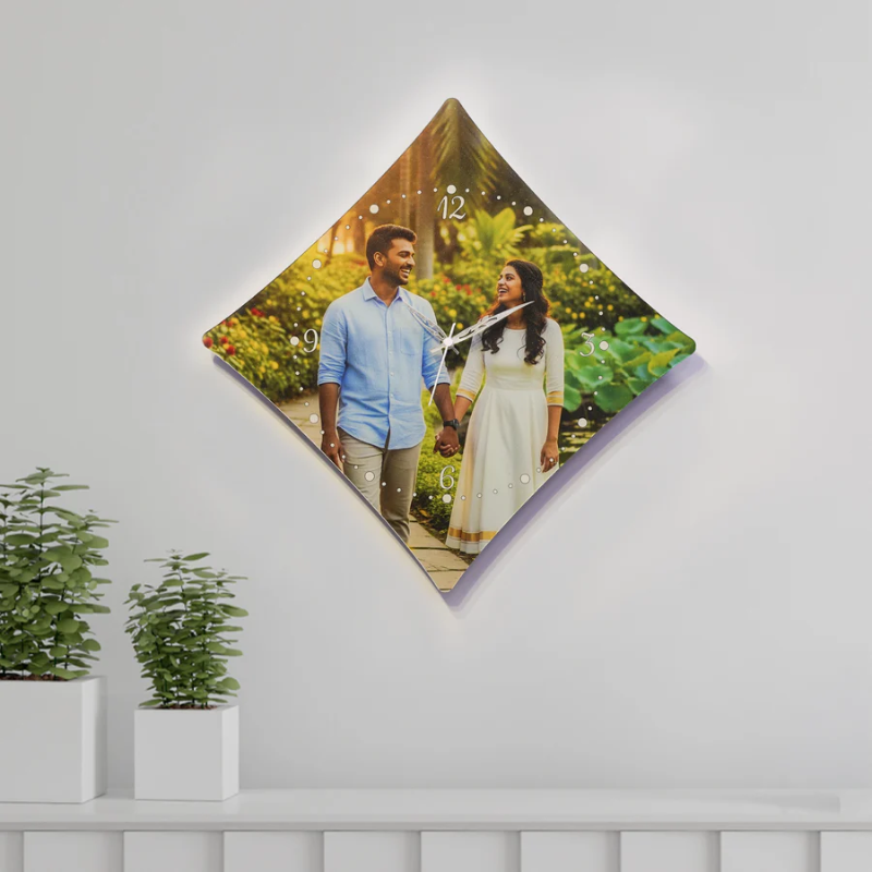 Diamond Shape Customized Acrylic Photo Wall Clock