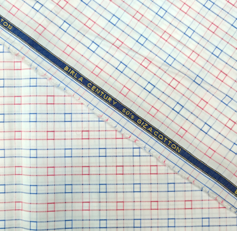 BIRLA CENTURY BLUE RED CHECK 60S GIZA COTTON