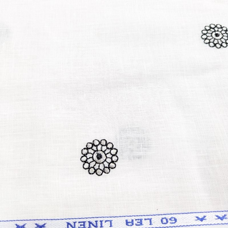 60LEA PURE LINEN WITH EMBROIDERY WHITE