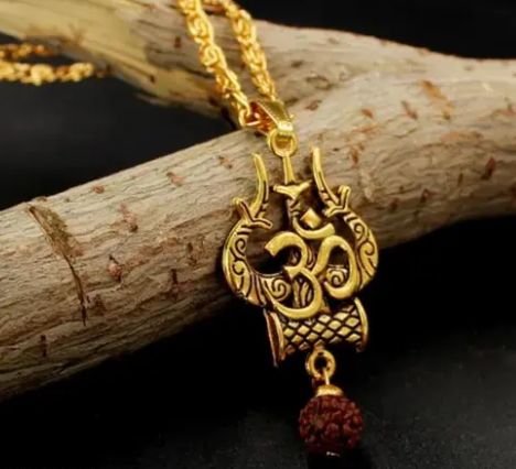 Om Trishul damroo rudraksh with gold chain