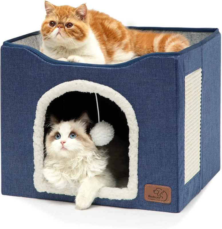 Cama plegable suave azul gatos