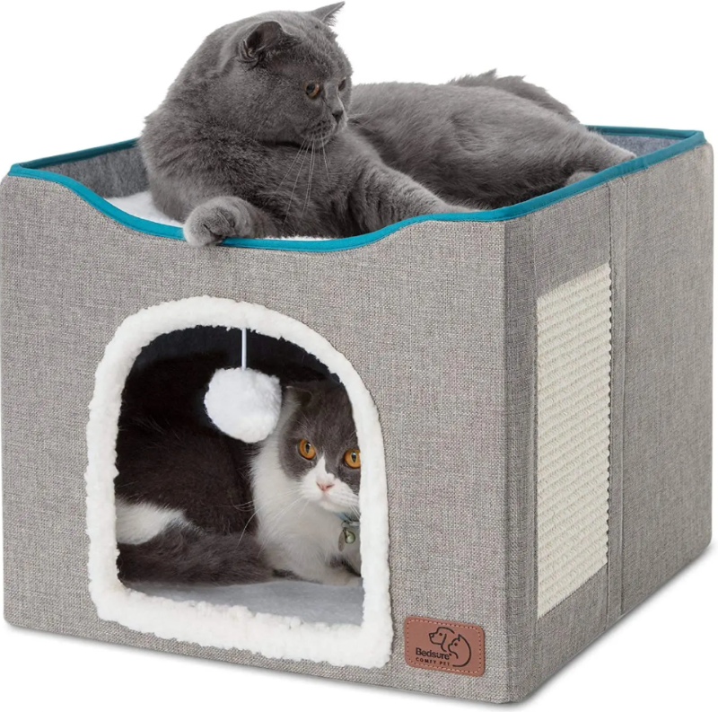 Cama plegable suave gris gatos