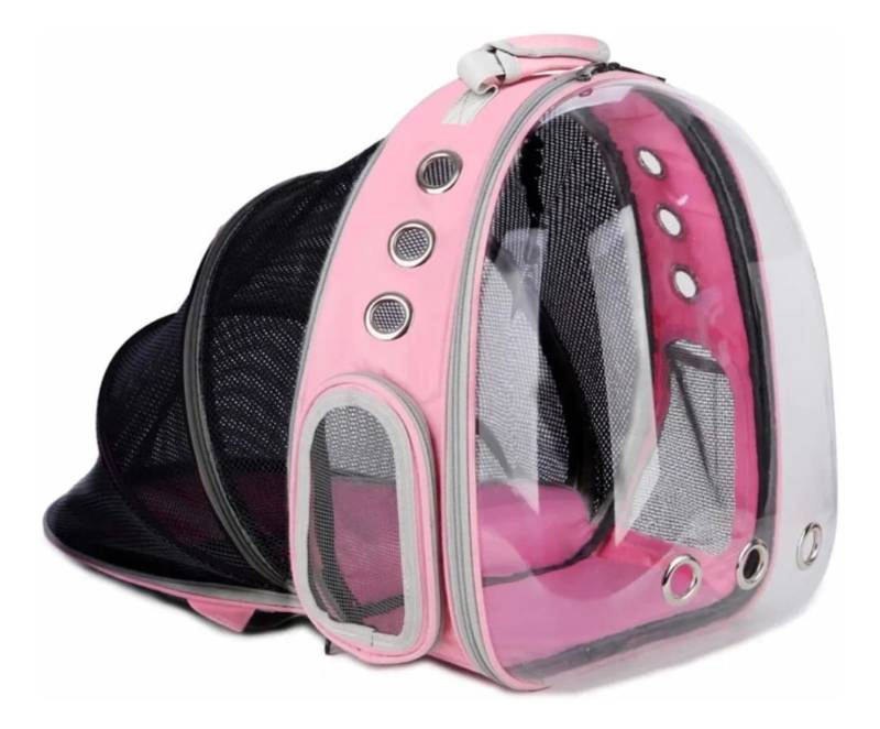 Maleta transparente rosado expansible mascotas