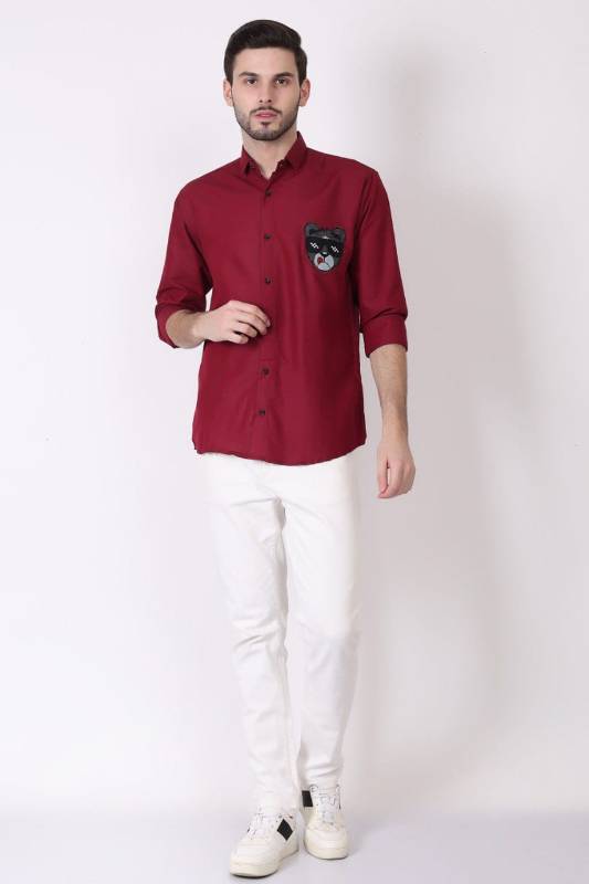 Men's Exclusive Funky Bear Plain Full Sleeve Shirt
