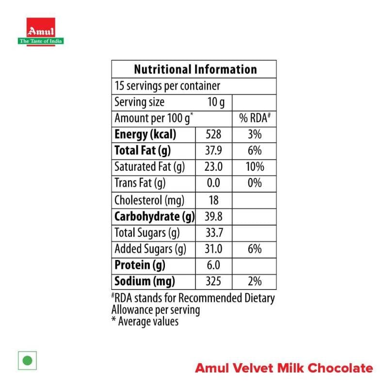 Amul Velvett Milk Chocolate 150g