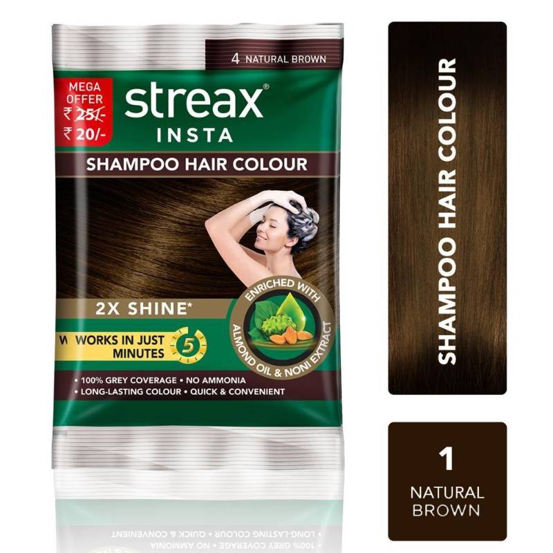 Streax Insta Shampoo Hair Color 4 Natural Brown 7.5 ML