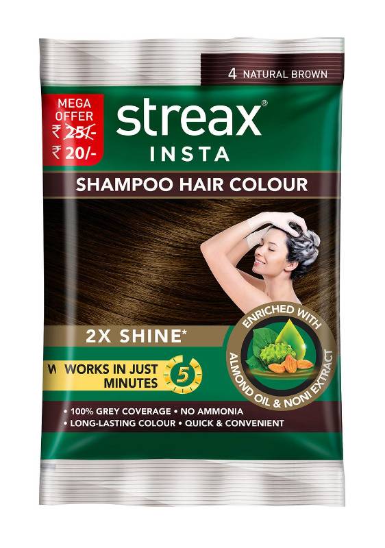 Streax Insta Shampoo Hair Color 4 Natural Brown 7.5 ML