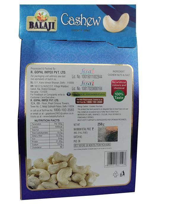 BDF Balaji Daily Nut Cashew Roasted & Salted 250g