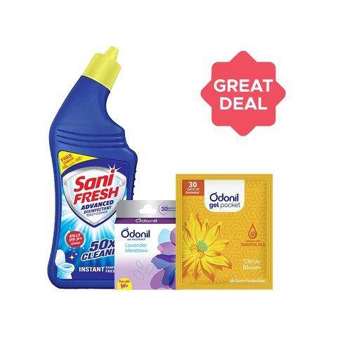 Sani Fresh Ultrashine Toilet Cleaner 2U X 1000ml Free Odonil Freshner 50g