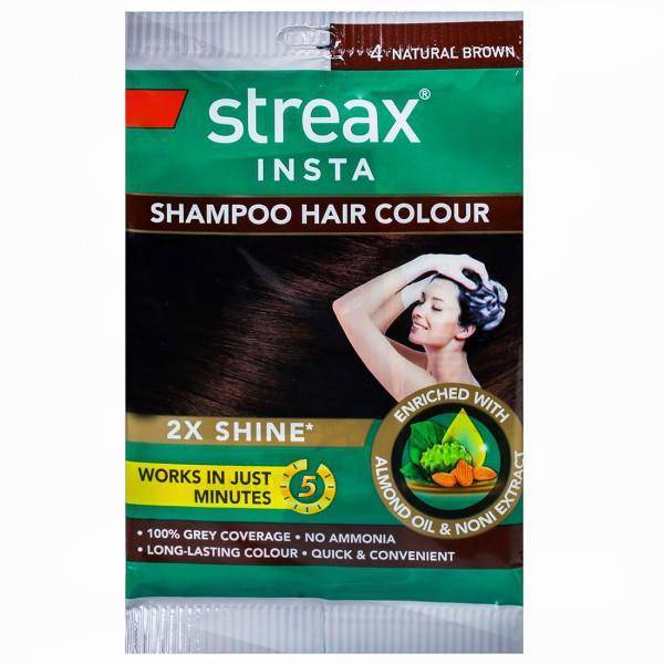 Streax Insta Shampoo Hair Color 4 Natural Brown 7.5 ML