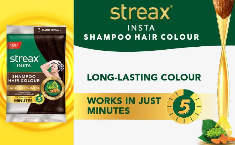 Streax Insta Shampoo Hair Color 3 Dark Brown 7.5 ML