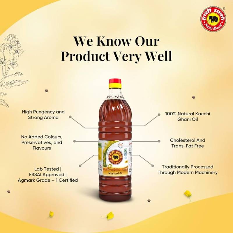 Hathi Marka Kachi Ghani Mustard Oil Bottle 1L