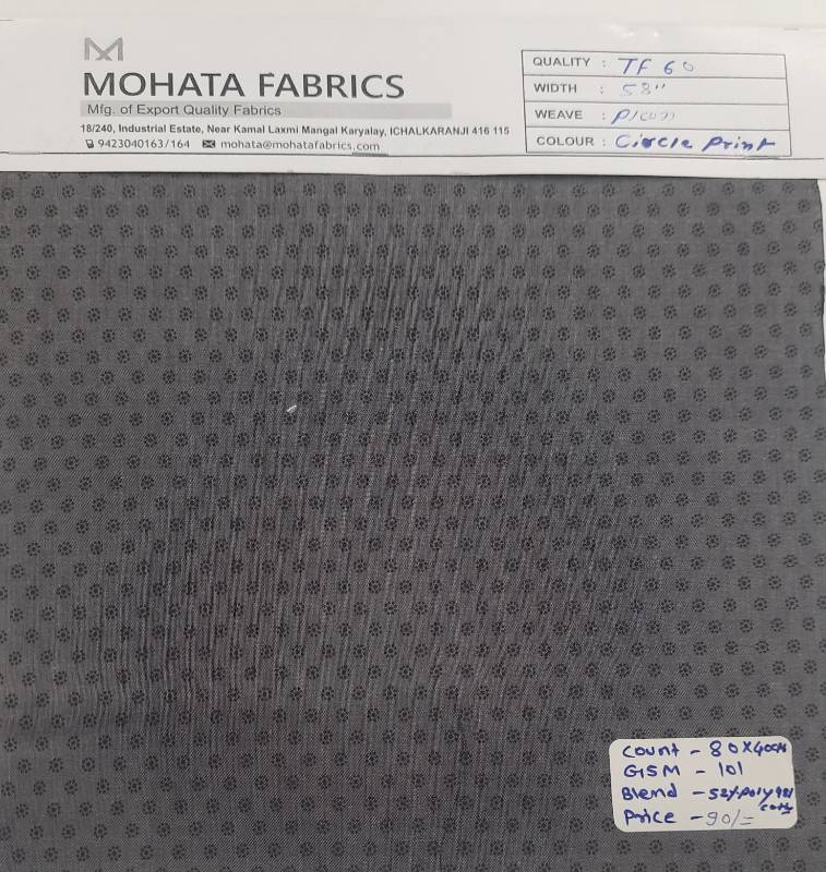 FB35- Poly Cotton, Plain Weave, Grey Printed Fabric