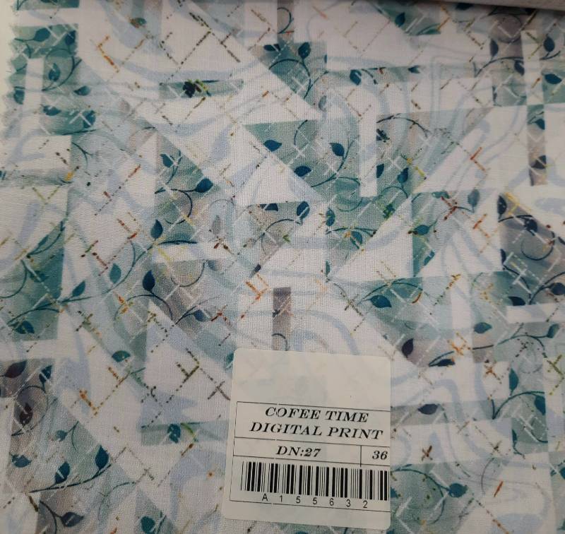 FB123- 100% Polyester, Plain Weave, Printed Fabric. Quality-  Coffee Time Digital Print