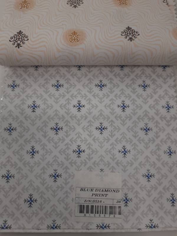 FB122- 100% Polyester, Plain Weave, Printed Fabric. Quality-  Blue Diamond Print