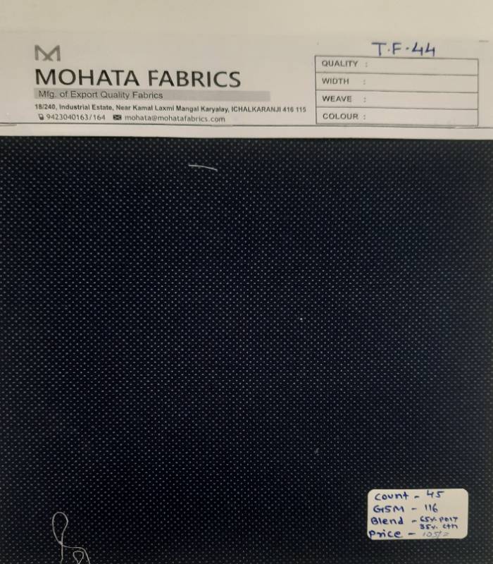 FB34- Poly Cotton, Plain Weave, Navy Dotted Printed Fabric