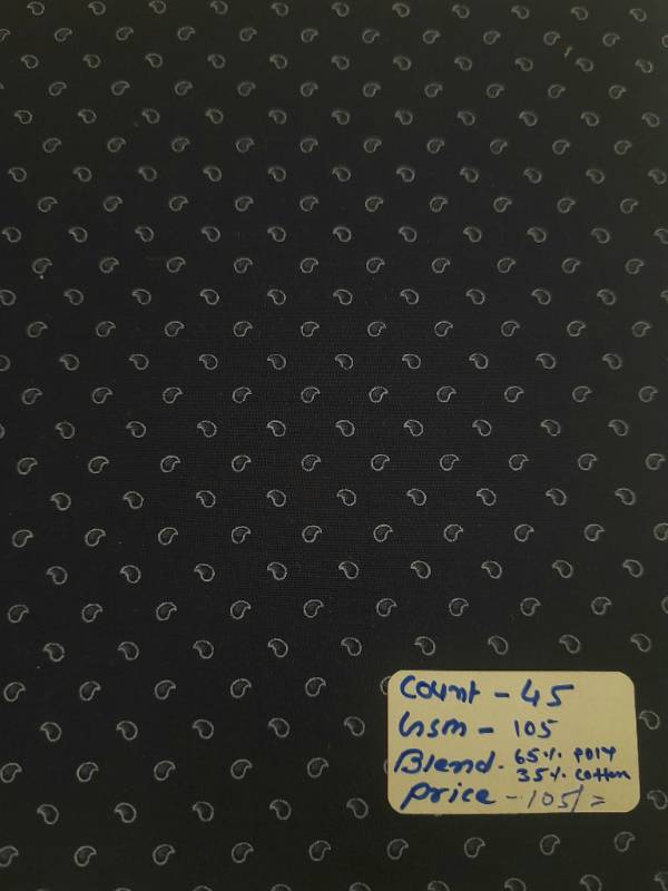 FB57- Poly Cotton, Plain Weave, Navy Dotted Printed Fabric