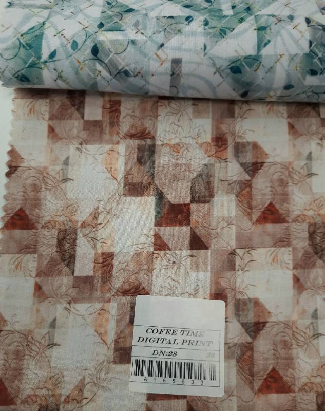 FB123- 100% Polyester, Plain Weave, Printed Fabric. Quality- Coffee Time Digital Print