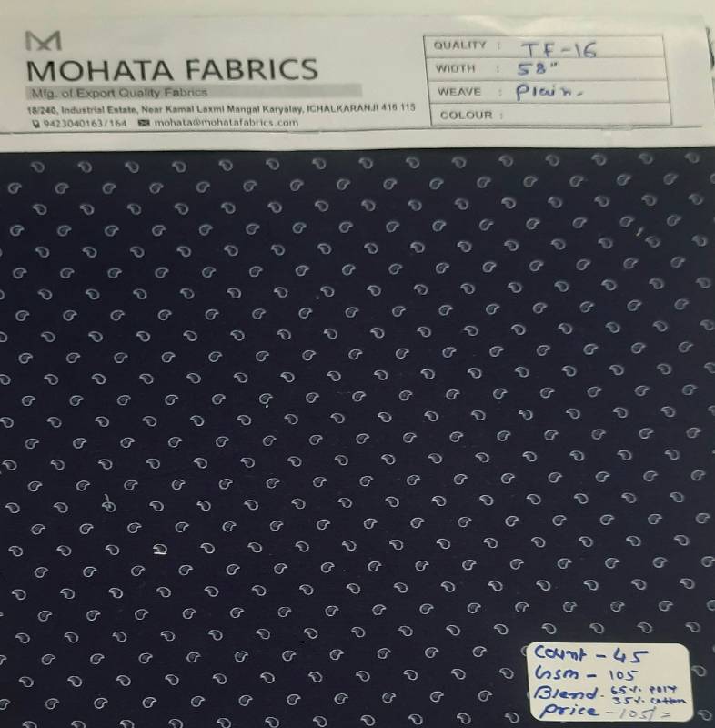 FB57- Poly Cotton, Plain Weave, Navy Dotted Printed Fabric