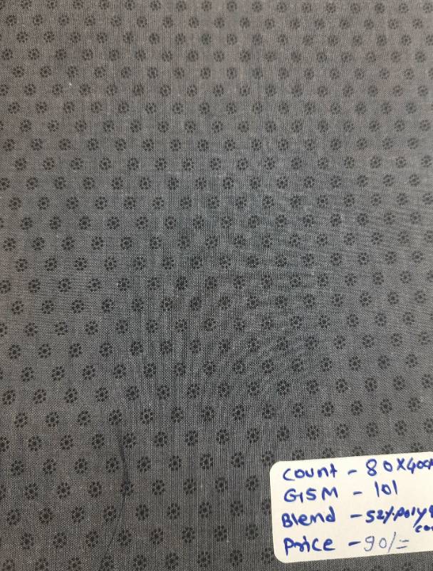 FB35- Poly Cotton, Plain Weave, Grey Printed Fabric