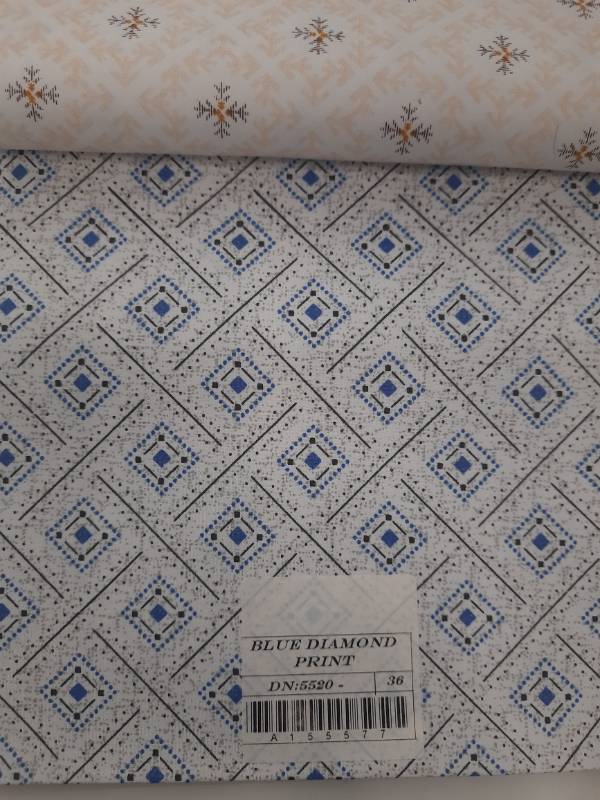 FB122- 100% Polyester, Plain Weave, Printed Fabric. Quality-  Blue Diamond Print