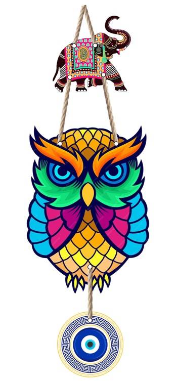 Regalocasila Owl and Evil Eye Hanging Wall Decoration - Wooden Wall Hanging