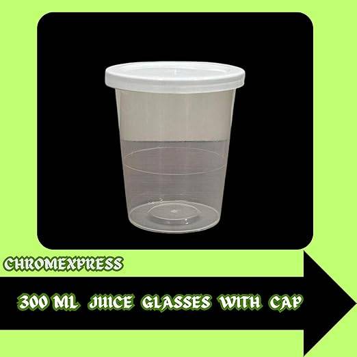 Chromexpress 300 ml Clear Juice Glass with White Cap | Air tight Container