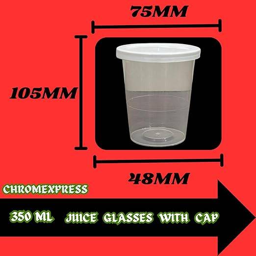 Chromexpress 350 ml Clear Juice Glass with White Cap | Air tight Container
