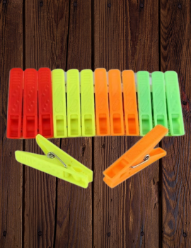 Plastic Clothespins Set, Multi-Colour Pack of 12, Strong Grip Laundry Clips