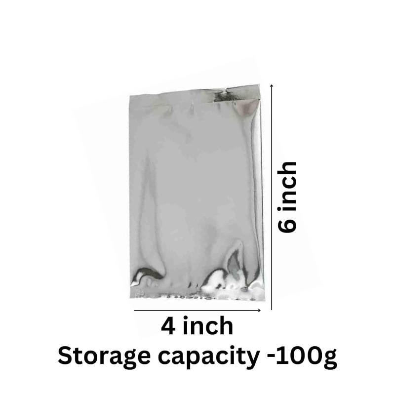 Chromexpress 6 x 4 Inches small Aluminium Silver foil Pouches for Food Tea Coffee Packaging. Packing Pouches Storage Bags for Multipurpose use. (100)