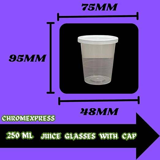 Chromexpress 250 ml Clear Juice Glass with White Cap | Air tight Container