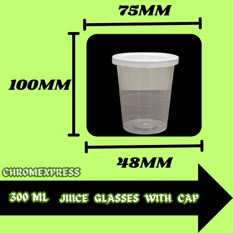 Chromexpress 300 ml Clear Juice Glass with White Cap | Air tight Container