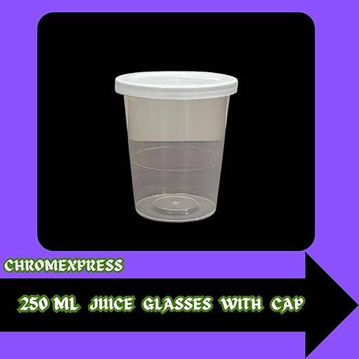 Chromexpress 250 ml Clear Juice Glass with White Cap | Air tight Container
