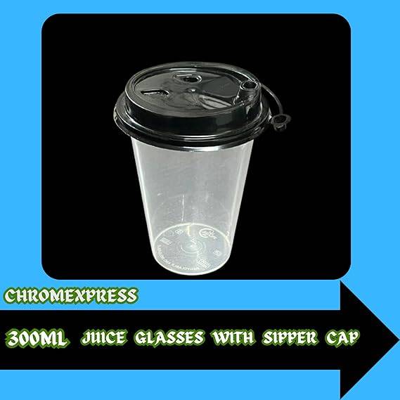 Chromexpress 300 ml Clear Juice Glass with Sipper Cap | Air Tight Container
