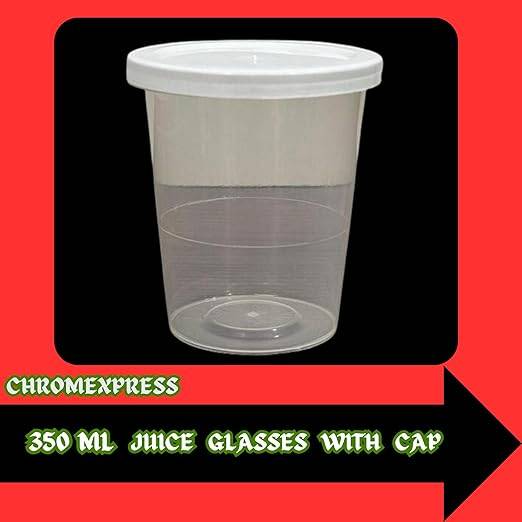 Chromexpress 350 ml Clear Juice Glass with White Cap | Air tight Container