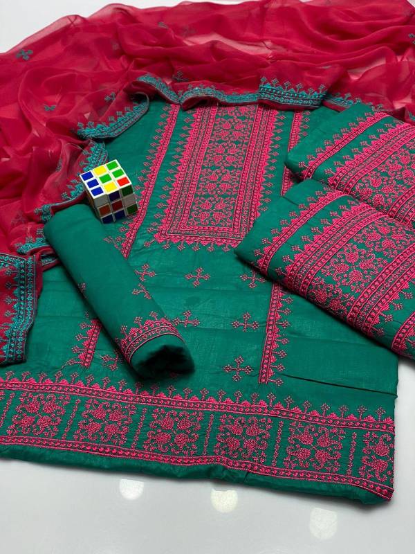 3pcs women unstitched cotton qEmbroidery suit