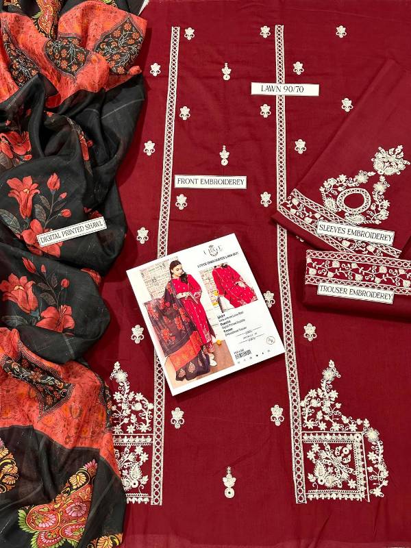 3pcs women Unstitched 4embroidered suit