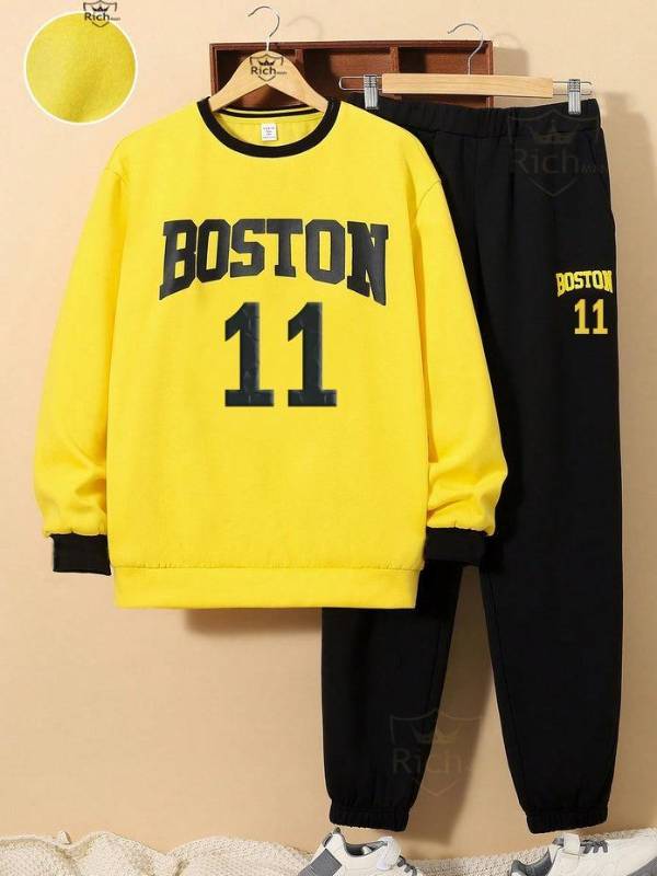 2pcs unisex fleece printed sweater shirt track suit