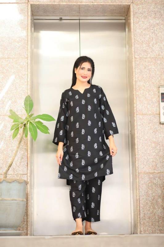 2pcs women stitched linen 3 shirt and trouser