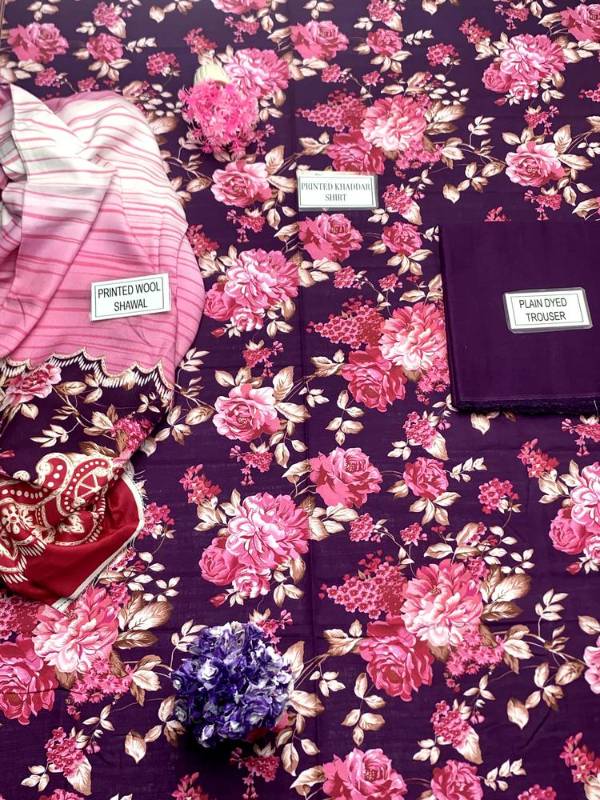 3pcs women Unstitched khaddar printed suit