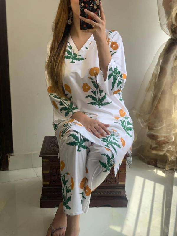 2pcs women stitched linen 1 embroidered shirt and trouser