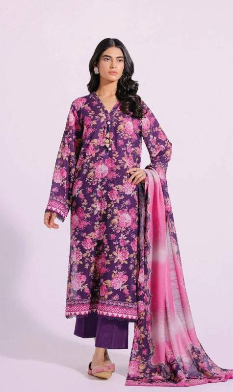 3pcs women Unstitched khaddar printed suit