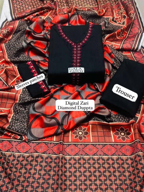 3pcs women Unstitched dhanak Embroidered suit