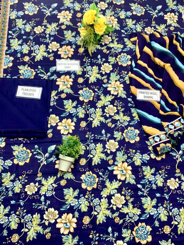 3pcs women 2Unstitched khaddar printed suit