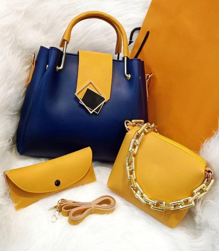 women's pu leather 3textured top handle shoulder bag pack of 3
