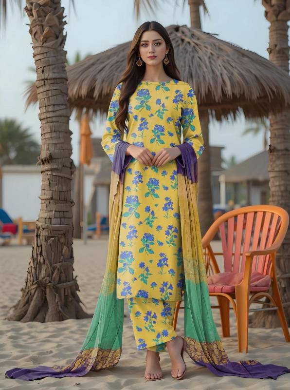 3pcs women lawn unstitched suit     code1