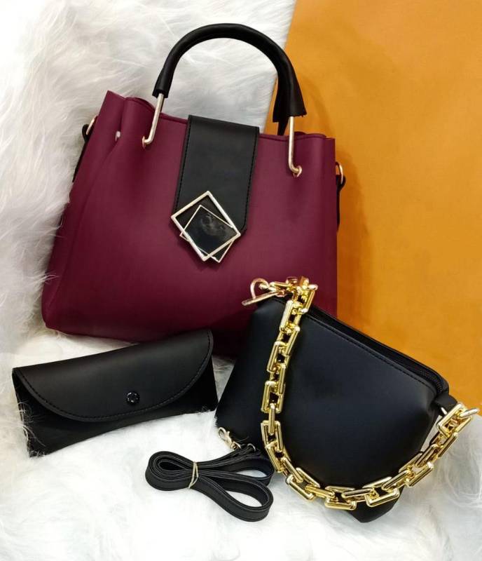 women's pu leather 4textured top handle shoulder bag pack of 3