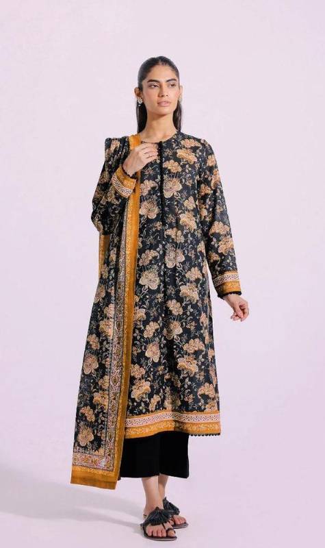 3pcs women 3Unstitched khaddar printed suit