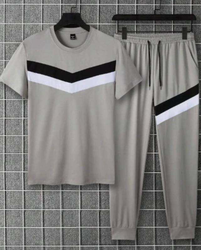 Man grey micro track suit 2pcs  set with round  neck