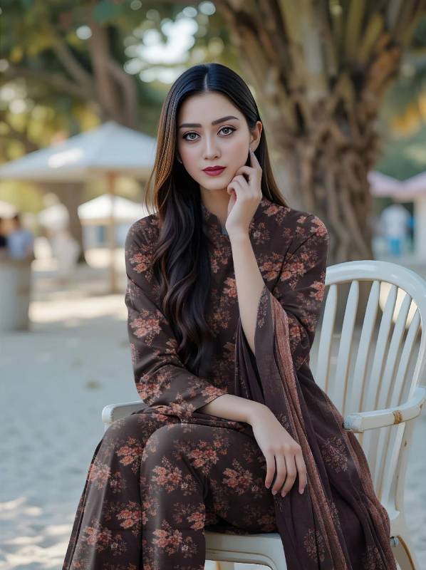 3pcs women lawn unstitched suit     code2